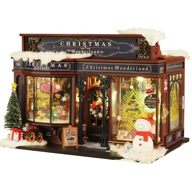 Christmas Wonderland Dollhouse Kit - Miniature Wizardi Roombox Kit with LED Light F07M51-79-ET001