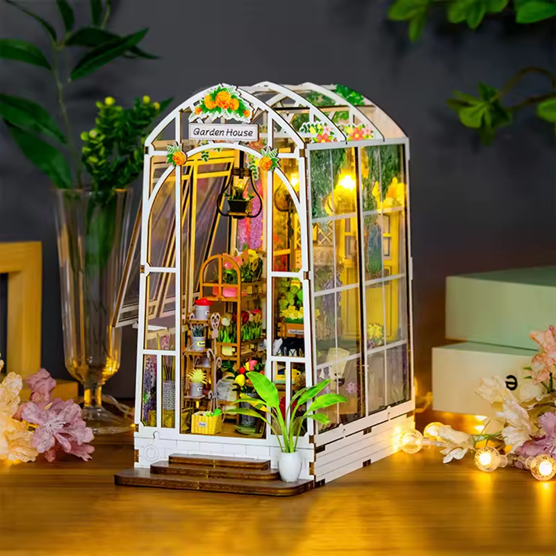 Garden House Dollhouse Kit - Miniature Wizardi Roombox Kit with LED Light F07M51-81-M2313