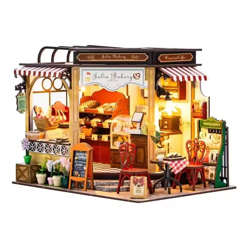 Julie Bakery Dollhouse Kit - Miniature Wizardi Roombox Kit with LED Light F07M51-85-M2422