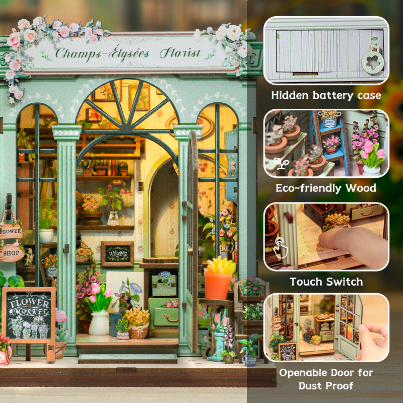 Champs-Elysees Street Shop Dollhouse Kit - Miniature Wizardi Roombox Kit with LED Light F07M51-86-CWGC201