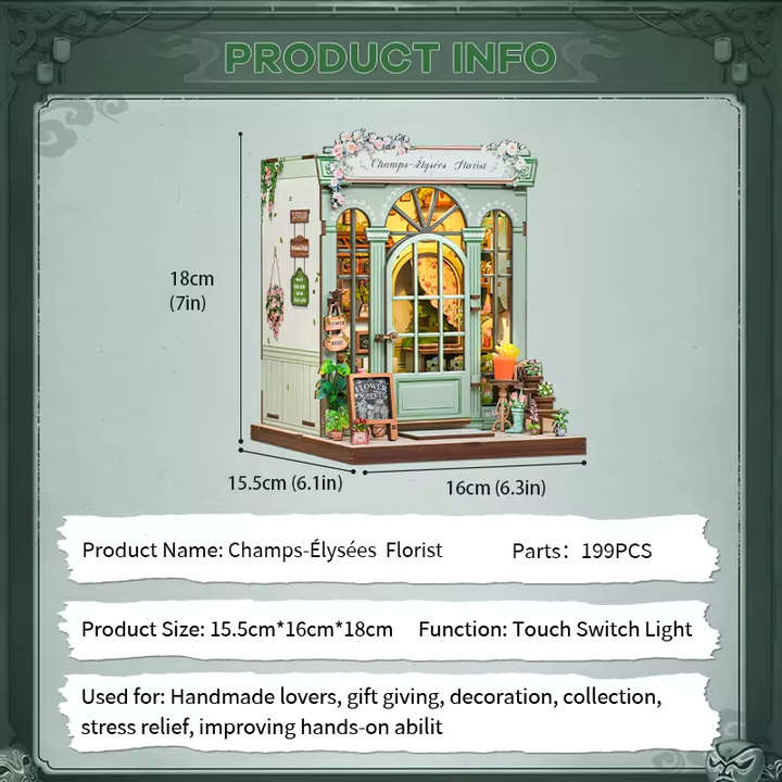 Champs-Elysees Street Shop Dollhouse Kit - Miniature Wizardi Roombox Kit with LED Light F07M51-86-CWGC201