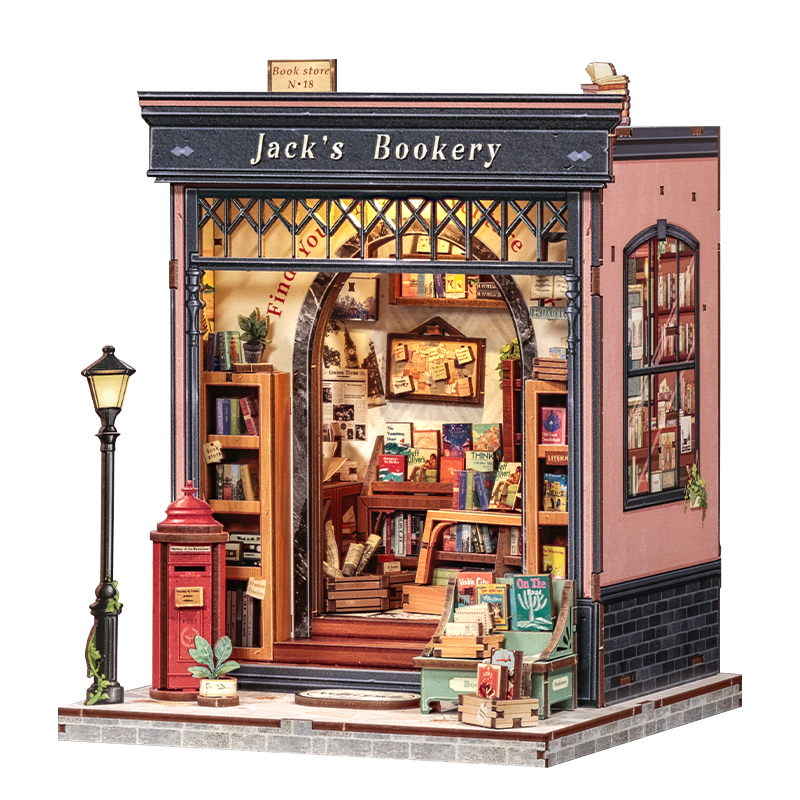 Jack's Bookery Dollhouse Kit - Miniature Wizardi Roombox Kit with LED Light F07M51-91-CWGC209