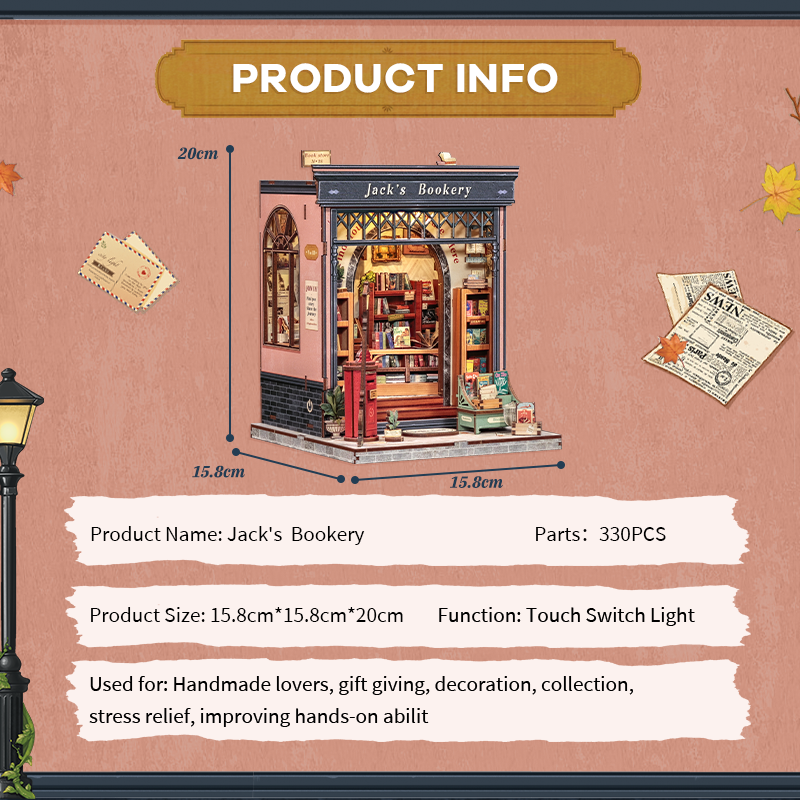 Jack's Bookery Dollhouse Kit - Miniature Wizardi Roombox Kit with LED Light F07M51-91-CWGC209