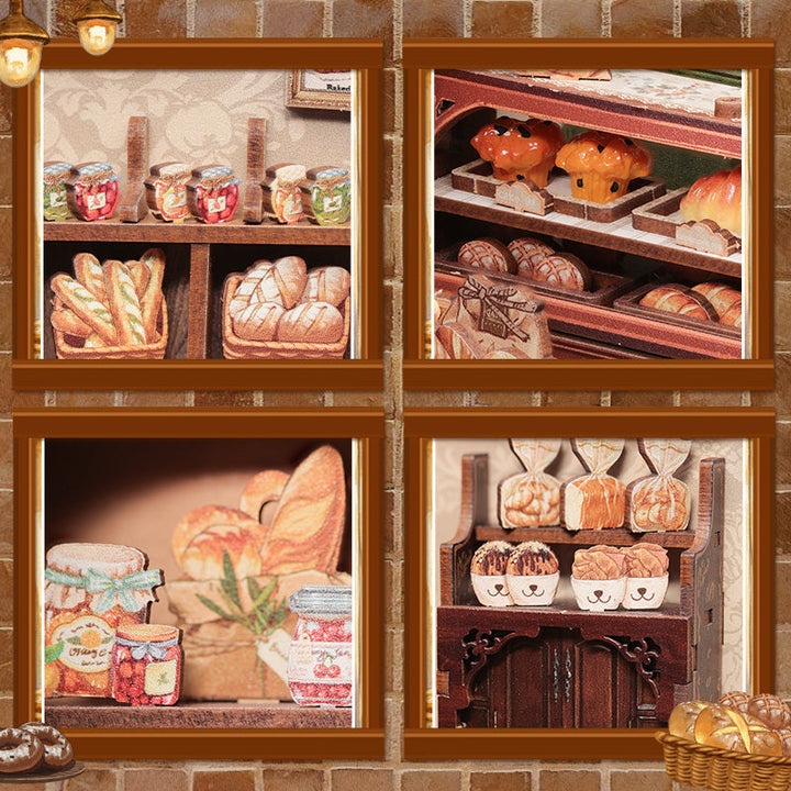 Mrs.Hunt Bakery Dollhouse Kit - Miniature Wizardi Roombox Kit with LED Light F07M51-95-GB401