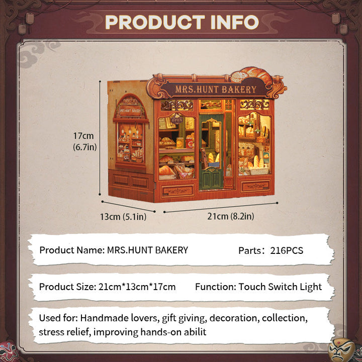 Mrs.Hunt Bakery Dollhouse Kit - Miniature Wizardi Roombox Kit with LED Light F07M51-95-GB401