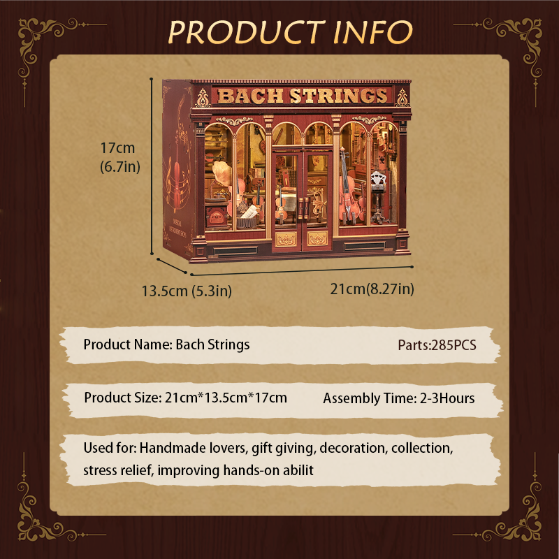 Bach Strings Dollhouse Kit - Miniature Wizardi Roombox Kit with LED Light F07M51-98-GB404