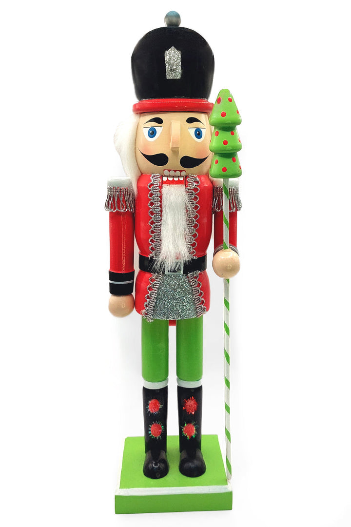 Wooden Nutcracker Soldier with Christmas Tree Cane Wizardi F07M6-1C