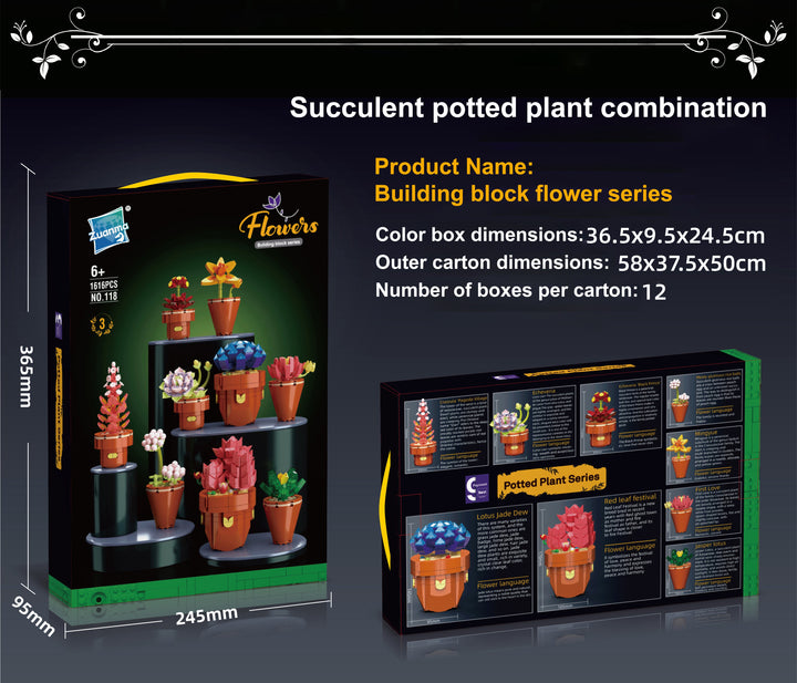 Succulents Building Brick Potted Plant Kit by Wizardi F07N11-12-3(118)