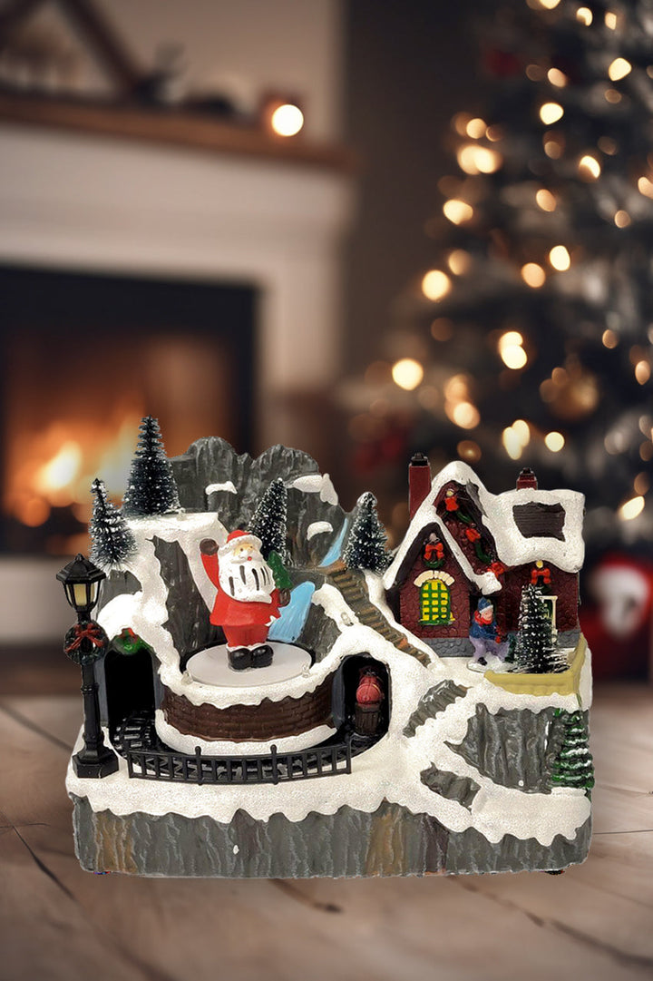 Winter Train Scene with Santa Christmas Village Miniature by Wizardi F07N5-11A