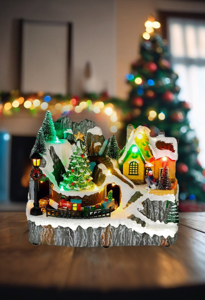 Train Scene with Tree Christmas Village Miniature by Wizardi F07N5-11D