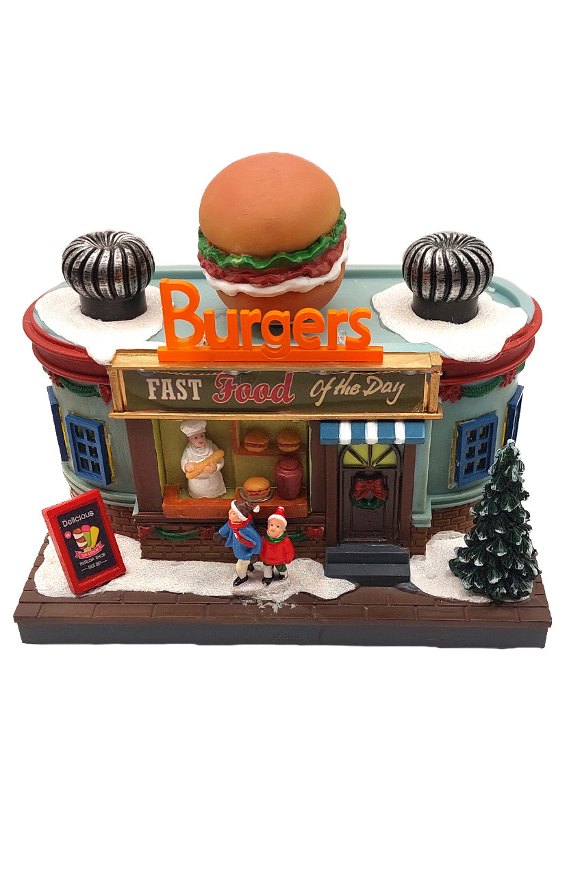 Holiday Burger Shop Christmas Village Miniature by Wizardi F07N5-9