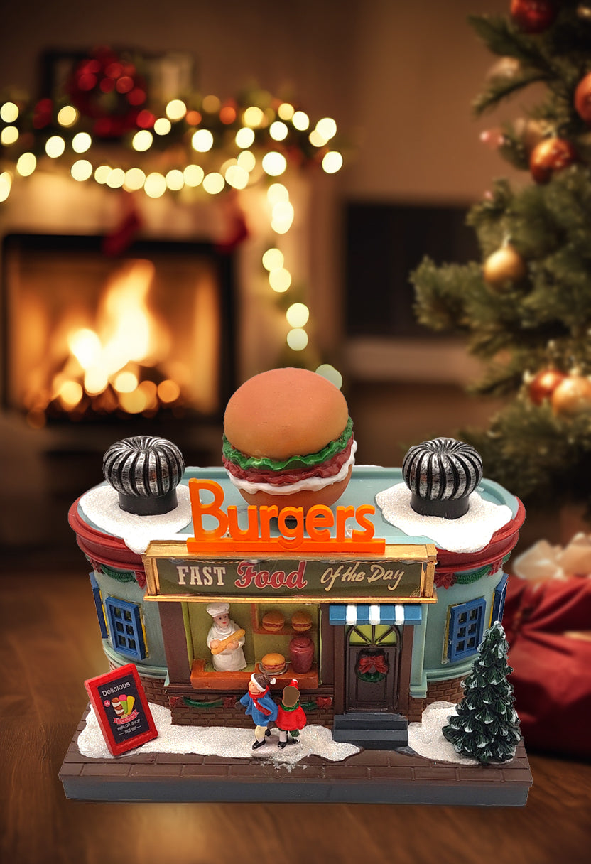 Holiday Burger Shop Christmas Village Miniature by Wizardi F07N5-9