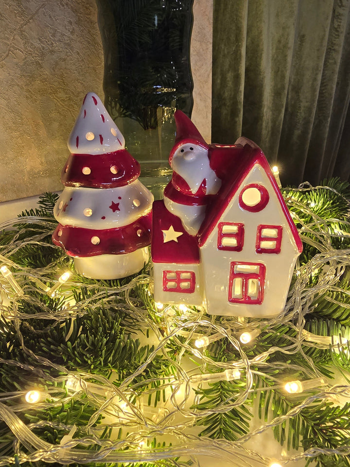 Cottage with Santa Christmas Ceramic Ornament by Wizardi F07N7-6