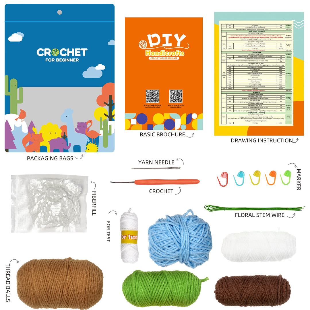 Blue and White Flowers. Potted Flower Amigurumi DIY Crochet Kit Wizardi F07N8-M20