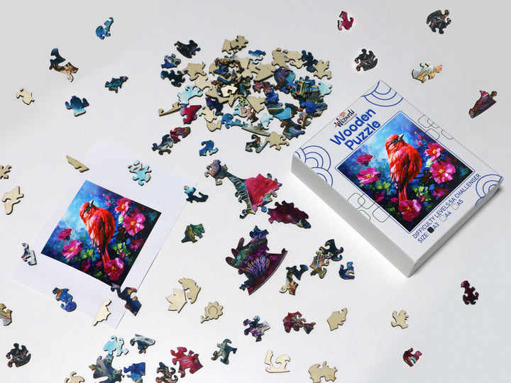 Red Bird - Jigsaw Wooden Puzzle by Wizardi F07N9-5