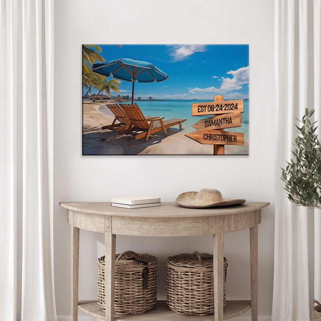 Summer Beach Family Names Sign