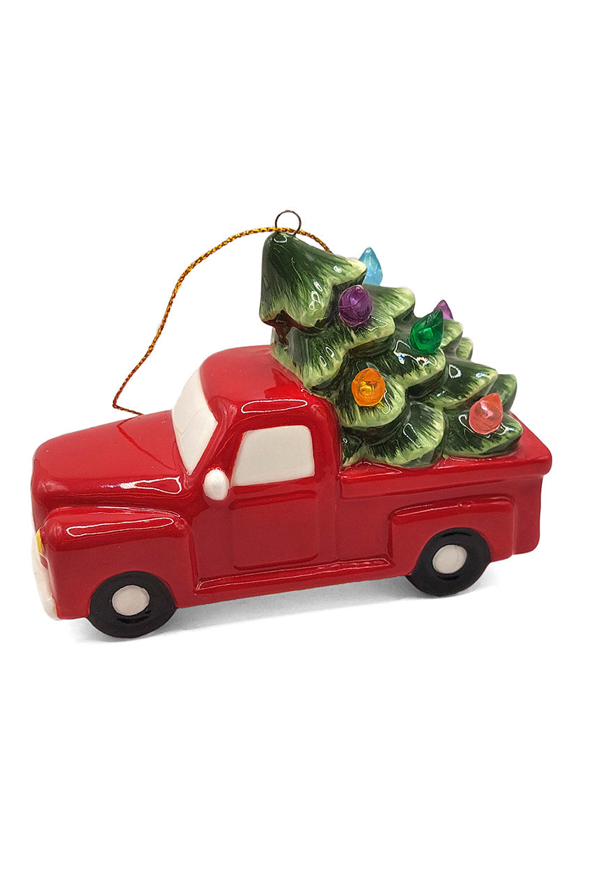 Tree Delivery Truck Christmas Ceramic Ornament by Wizardi F07N7-12