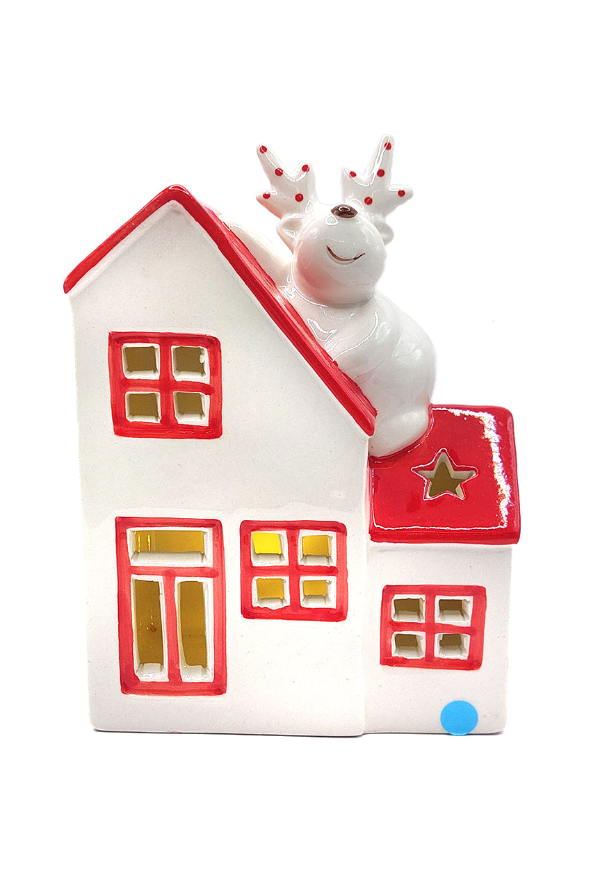 Cottage with Reindeer Christmas Ceramic Ornament by Wizardi F07N7-3