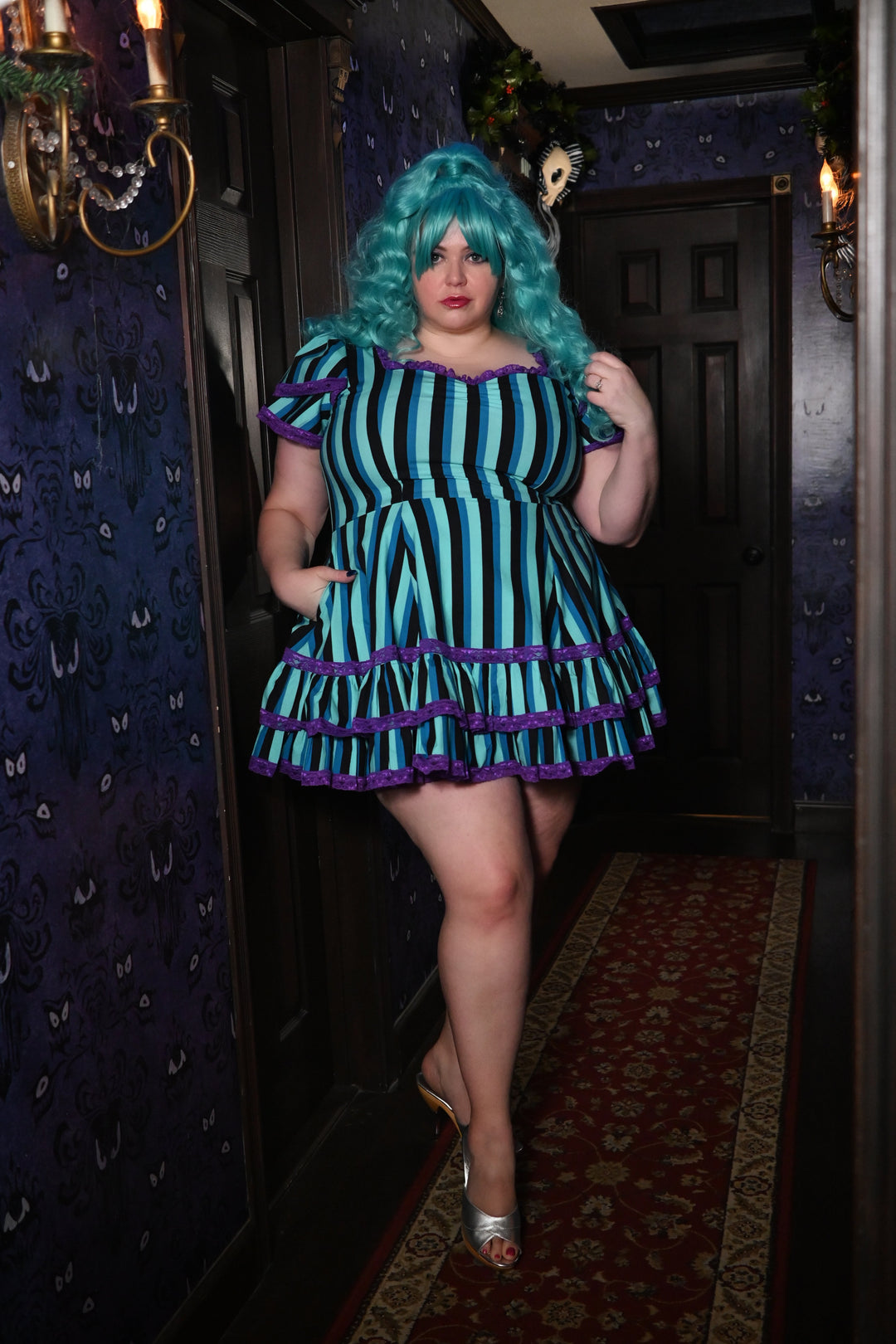 Adelaide Mini Swing Dress in Haunted Stripe