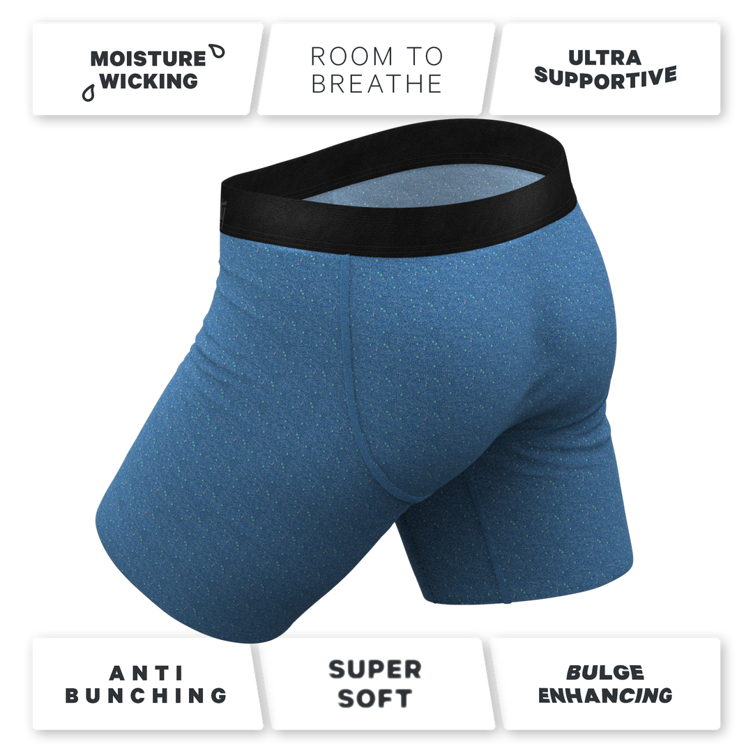 The Fleck Me | Heather Blue Flecked Long Leg Ball Hammock® Pouch Underwear With Fly