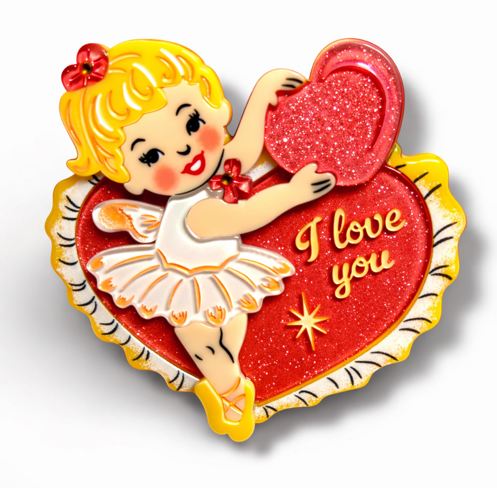 Retro Romance cupid brooch by 50's Vintage Dame x Lipstick & Chrome — layered resin Valentine pin