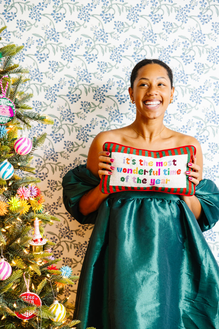 Most Wonderful Time Needlepoint Pillow