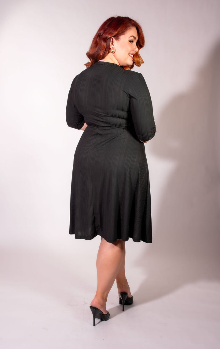 Joanie Knit Dress 3/4 Sleeve - Black Rib Knit
