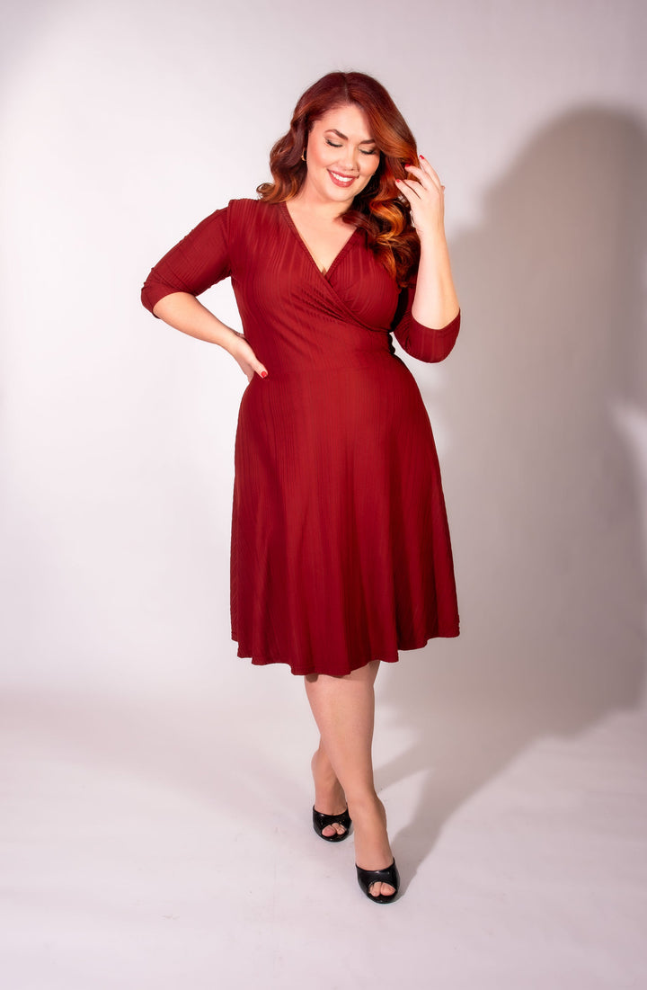 Joanie Knit Dress 3/4 Sleeve - Brick Rib Knit