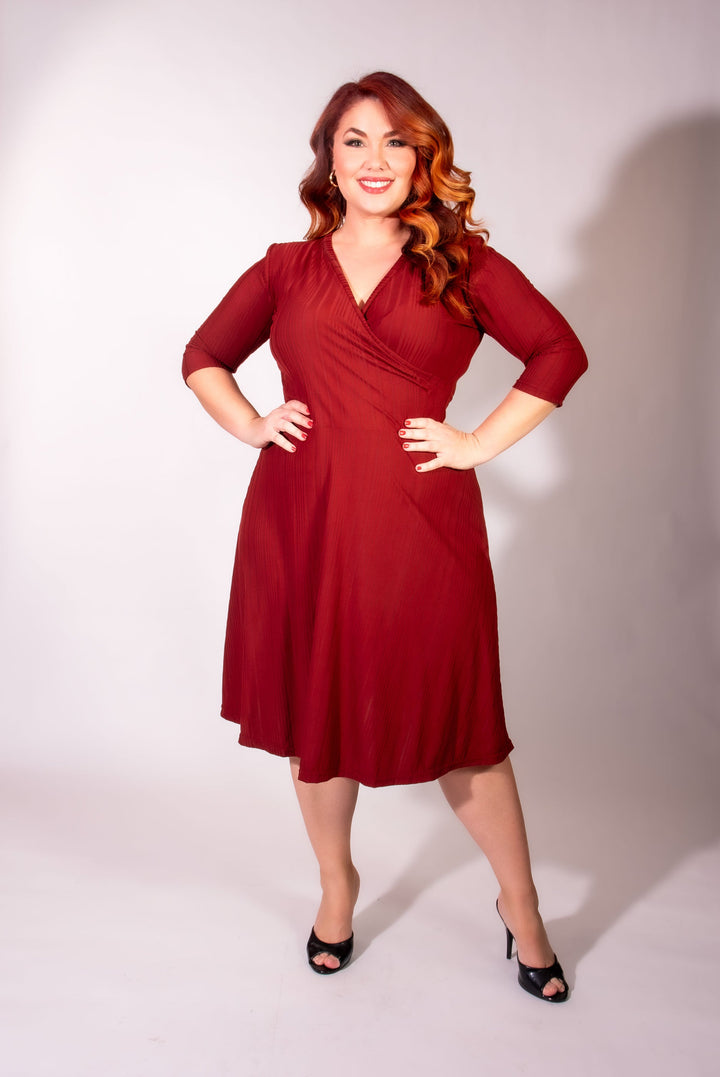 Joanie Knit Dress 3/4 Sleeve - Brick Rib Knit