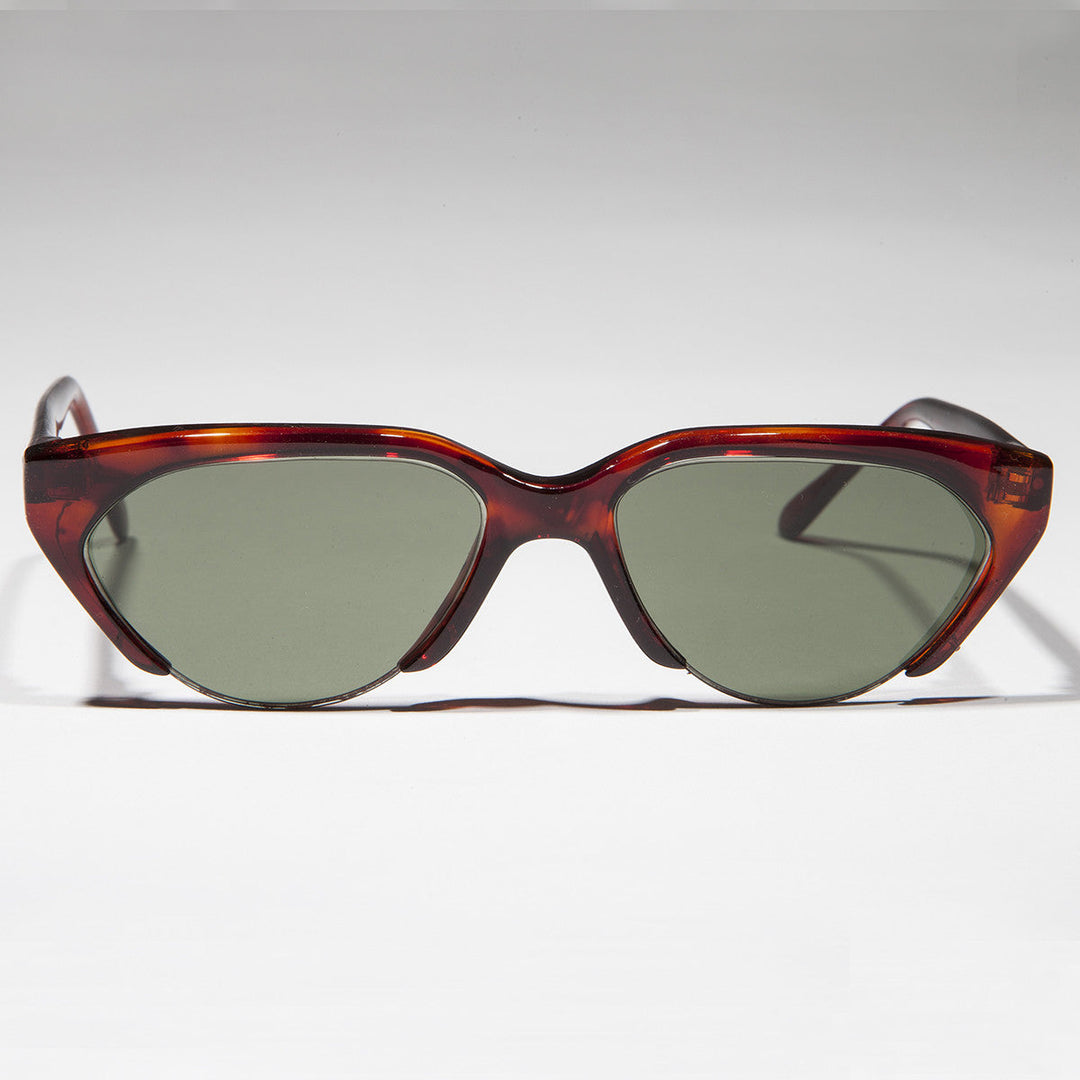 Punk Goth Semi-Rimless Half Frame Polygon Vintage Sunglass - Hazel