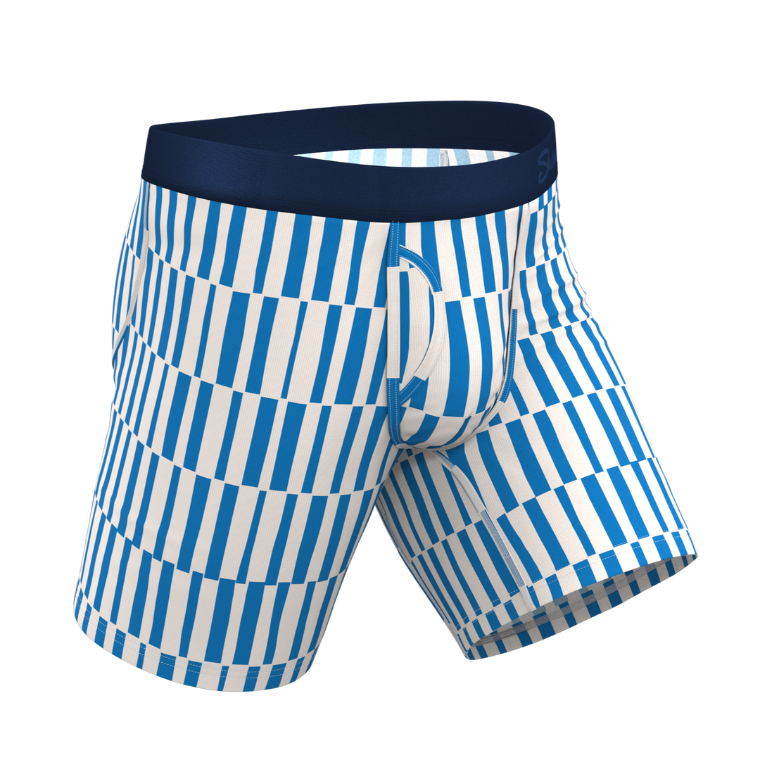 The Hamptons | Blue Mosaic Stripe Long Leg Ball Hammock® Pouch Underwear With Fly