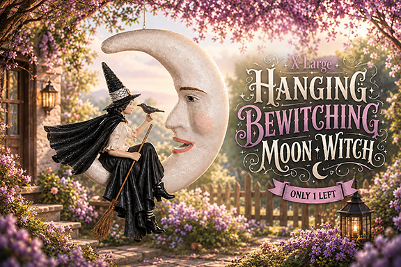 XL Hanging Bewitching Moon Witch by Bethany Lowe Designs