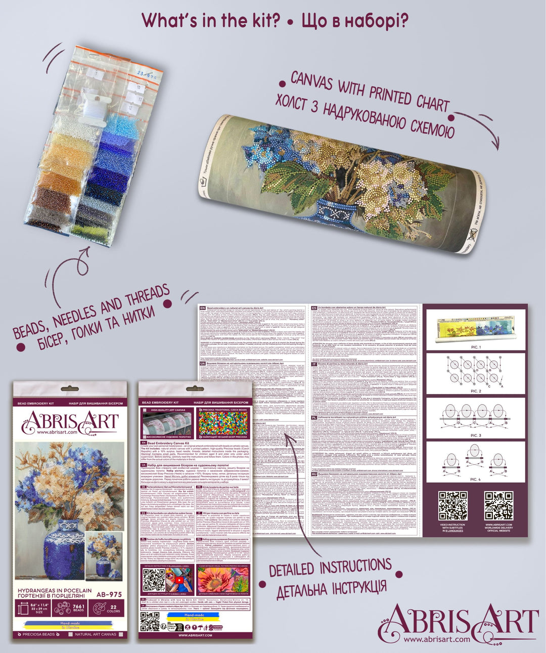 Main Hydrangeas in Pocelain Bead Embroidery Kit by Abris Art AB-975