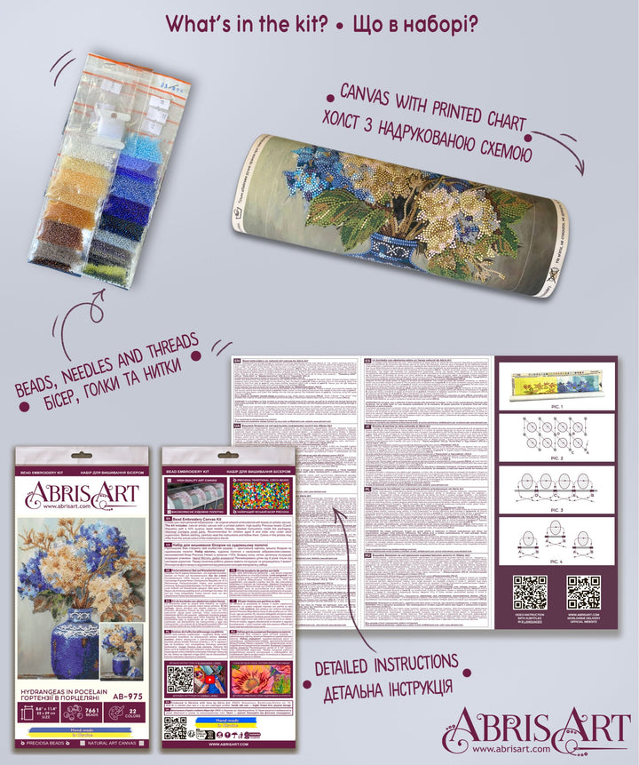Main Hydrangeas in Pocelain Bead Embroidery Kit by Abris Art AB-975