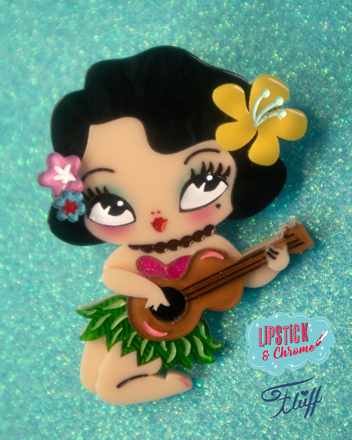miss fluff tiki hula girl brooch