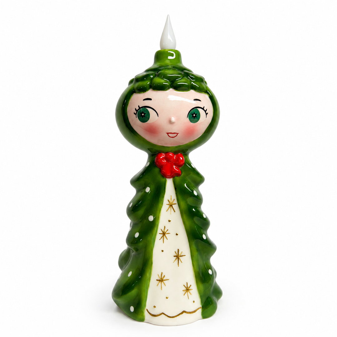 Tree Girl Candle-Lite | Mid Century Christmas Decor | Vintage Inspired Ceramic Holiday Figurine -SHIPS NOV/DEC