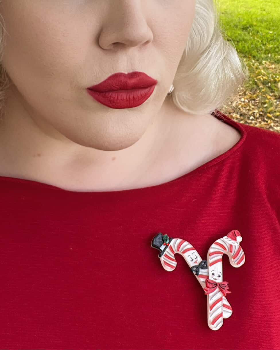 Candy Cane Couple Brooch by 50's Vintage Dame x Lipstick & Chrome