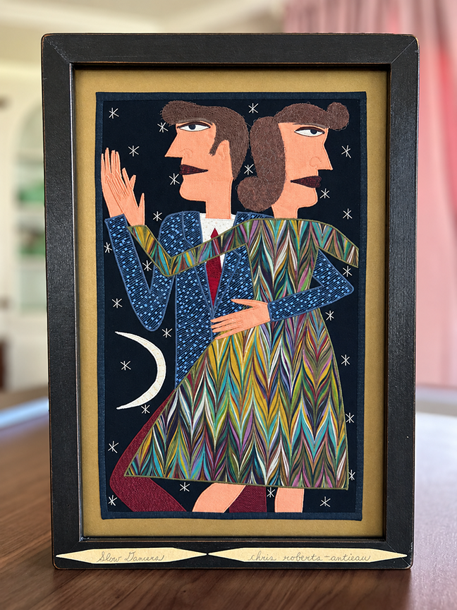 Chris Roberts-Antieau Slow Dancers 2015 Original Fabric Applique Folk Art Framed