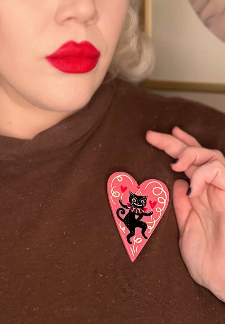 Dancing Cat in Heart Brooch by Johanna Parker x Lipstick & Chrome