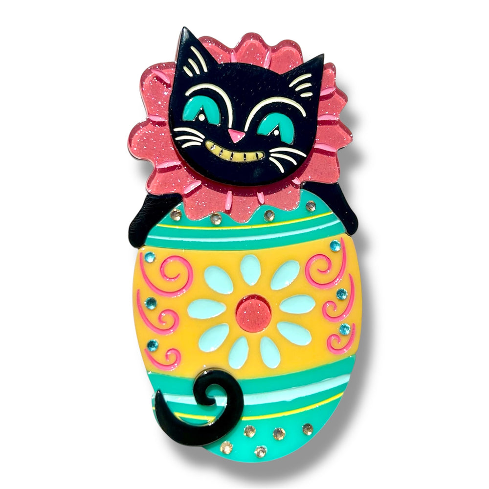 Eggcellent Easter Cat brooch by Johanna Parker x Lipstick & Chrome — 24-piece resin and rhinestone spring pin