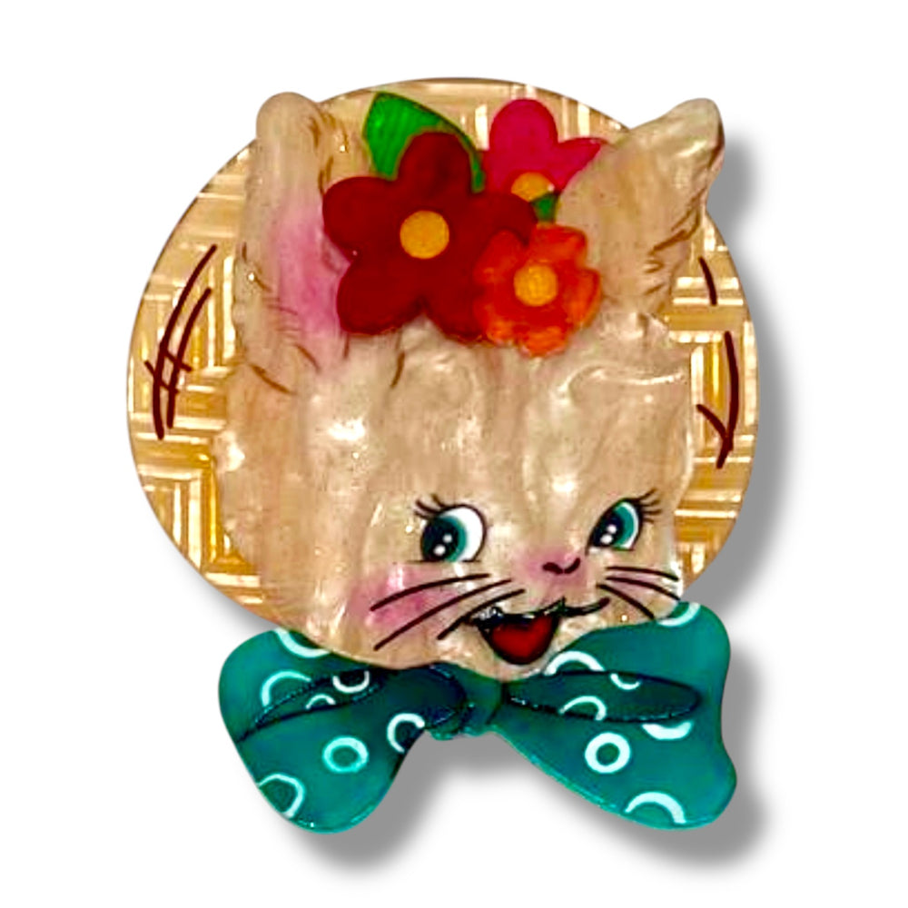 Bunny Bloom brooch by Lipstick & Chrome — pastel spring layered resin pin
