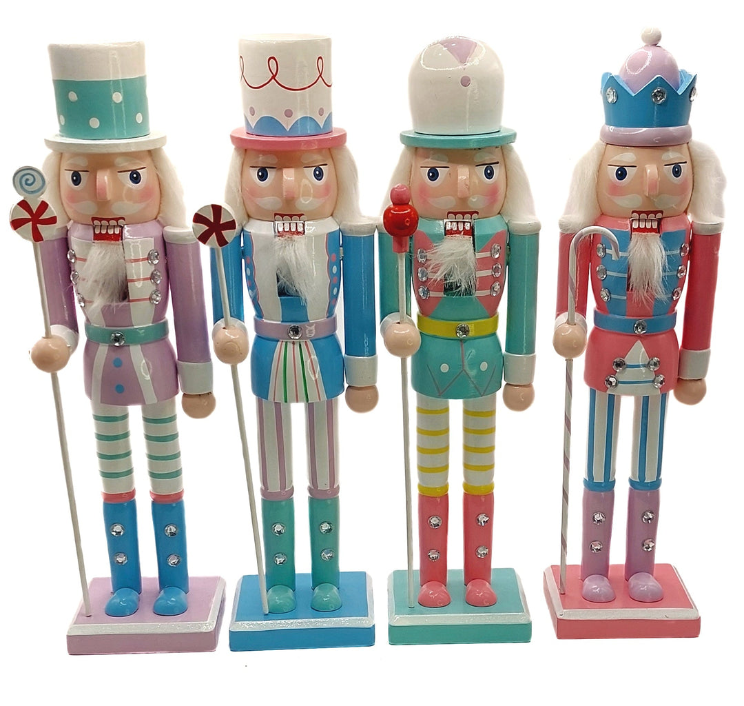 Christmas Nutcracker. Wizardi Classic Wooden Festive Decoration F07M14-30-N01703 pink stand