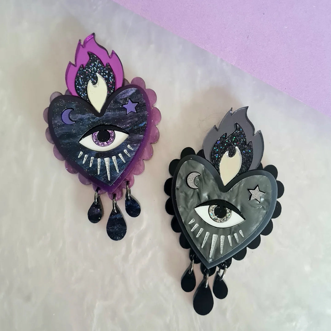 Flaming Heart Statement Brooch – Two Colors