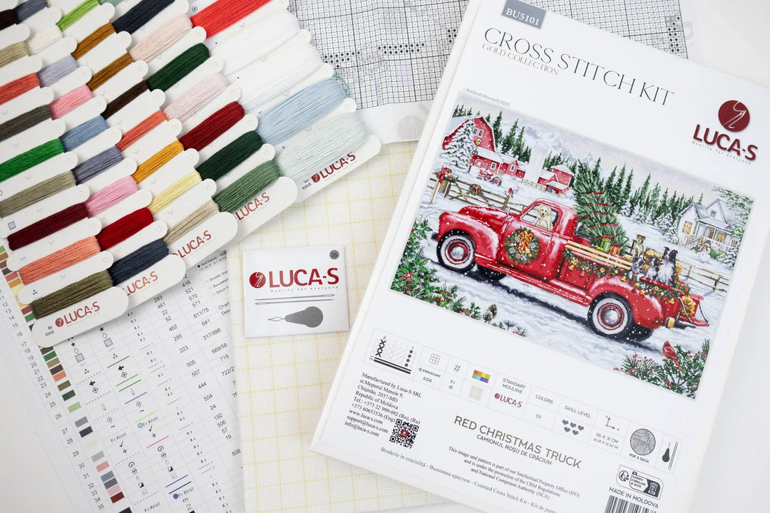 Red Christmas Truck Counted Cross-Stitch Kit by Luca-S BU5101L