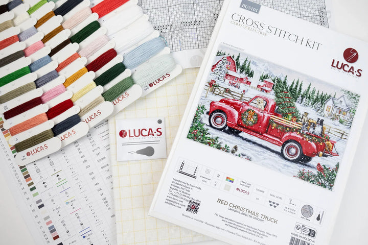 Red Christmas Truck Counted Cross-Stitch Kit by Luca-S BU5101L