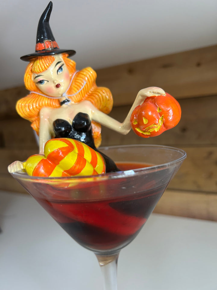 SECOND Pumpkin Spice & Everything Naughty Orange Witch in Martini Glass 10"Figurine | December Diamonds