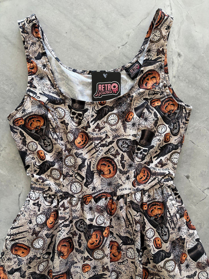 Skulls & Pumpkins Fit & Flare Dress
