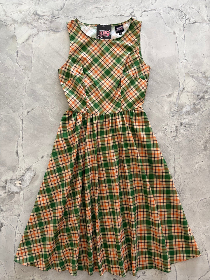 Rust & Green Plaid Midi Dress