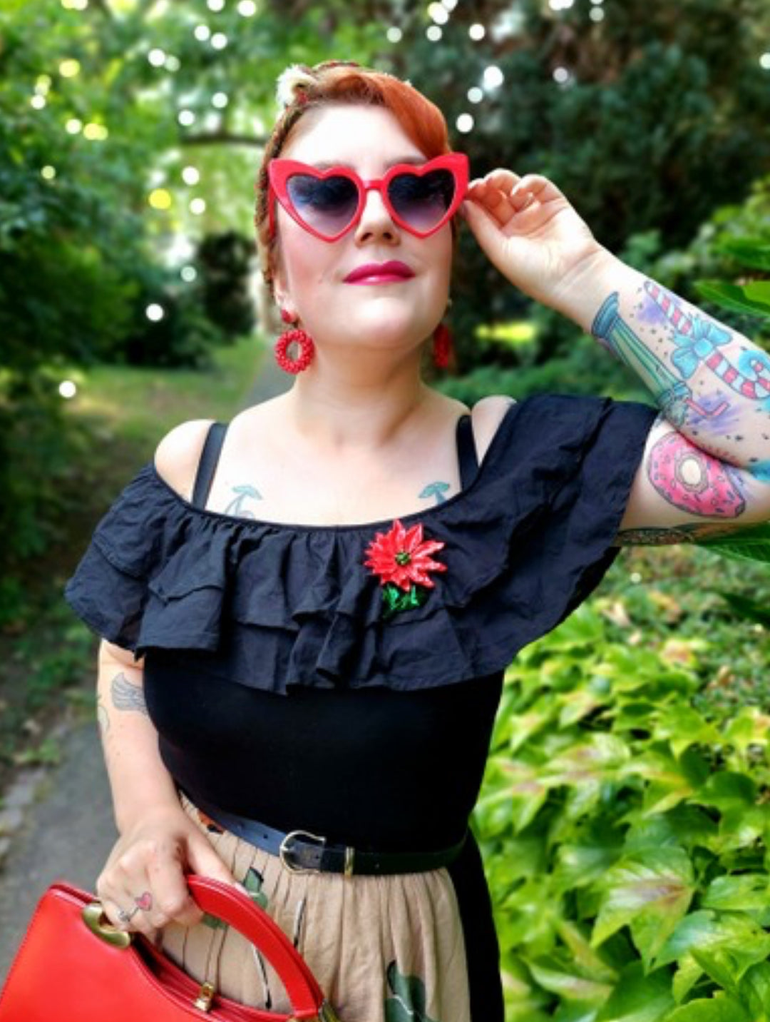 vintage enamel red poinsettia flower brooch