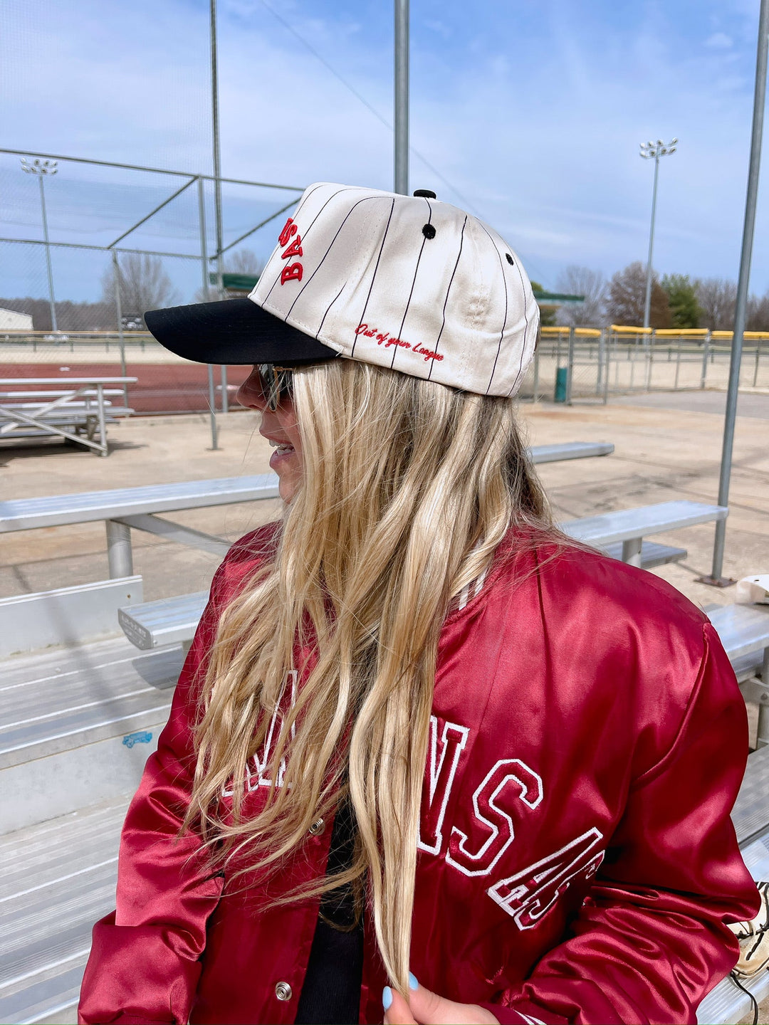 BASEBALL - Red on Black Stripe Vintage Hat